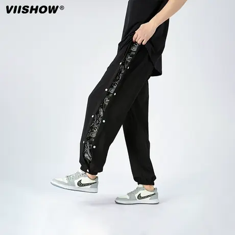 VIISHOW排扣裤子男士束脚运动裤春季潮牌宽松休闲裤长裤阔腿卫裤商品大图