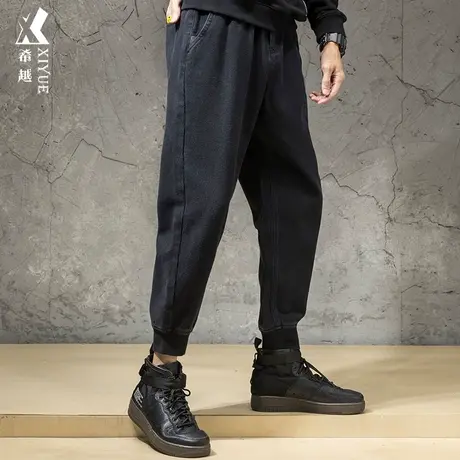 秋冬束脚牛仔裤男休闲裤子大码加绒加厚男款哈伦裤春秋男生老爹裤商品大图