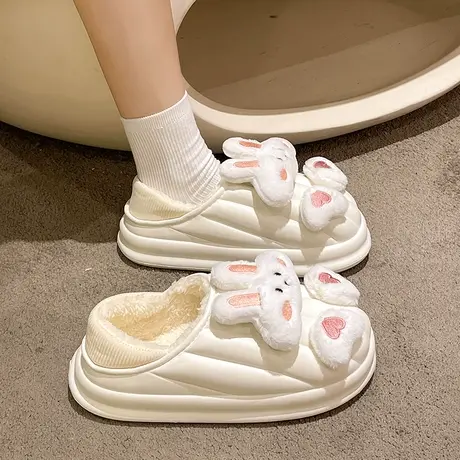 棉拖鞋女冬季包跟防水居家室内保暖加绒卡通可爱小兔厚底外穿棉鞋商品大图