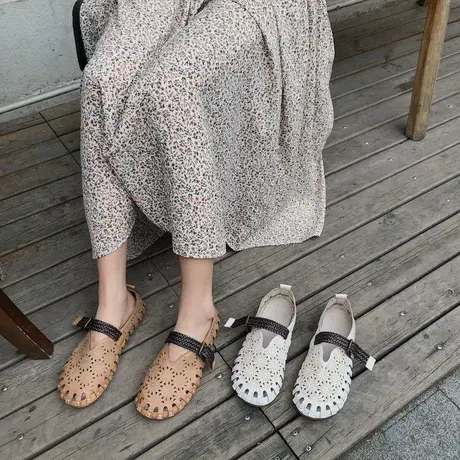 洞洞凉鞋女夏季镂空单鞋女森系罗马鞋软底护士鞋子休闲平底豆豆鞋商品大图