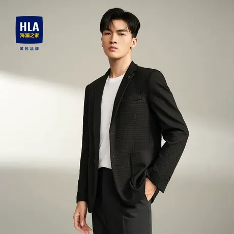 HLA/海澜之家平驳领休闲西服男23秋胸针修身针织提花西装外套男图片