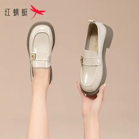 红蜻蜓黑色皮鞋女鞋工作鞋2023春季新款女士厚底软底英伦通勤单鞋图片