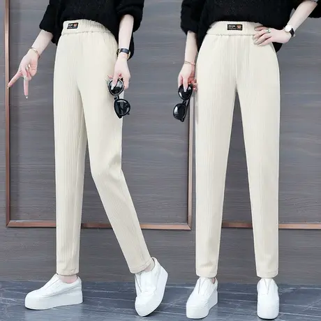 雪尼尔哈伦裤女秋冬高腰小脚保暖加厚休闲裤新款条绒显瘦萝卜裤子商品大图