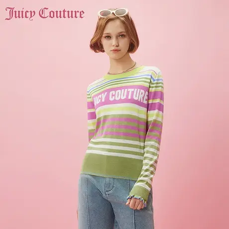 Juicy Couture橘滋2024早春穿搭新款春日提花撞色条纹女式针织衫图片