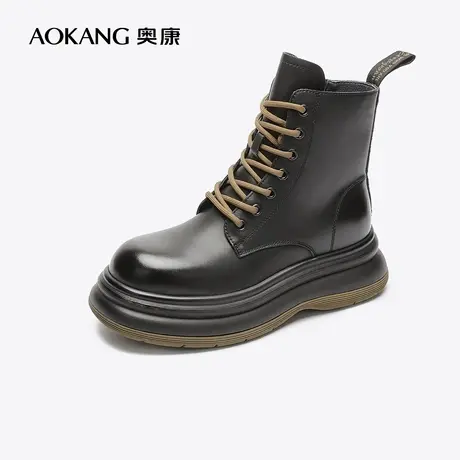 【门店发货】奥康女鞋 冬季新款复古潮酷厚底马丁靴骑士靴图片