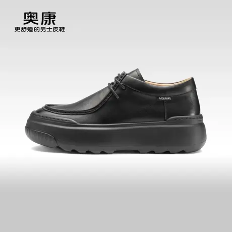 Aokang奥康2024春季新款时尚休闲鞋男真皮系带软底舒适单鞋商品大图