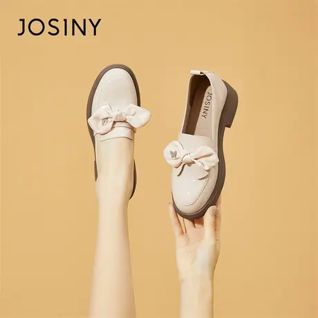 Josiny/卓诗尼平底乐福鞋女2024新款春季蝴蝶结一脚蹬小皮鞋单鞋商品大图