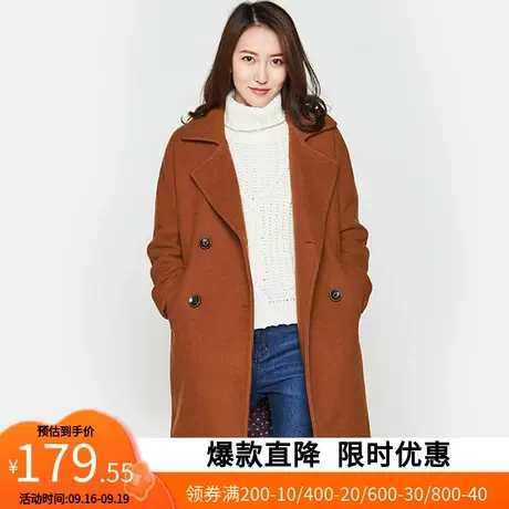 艾格冬季女装时尚百搭纯色中长西装领毛呢大衣外套Y1401图片