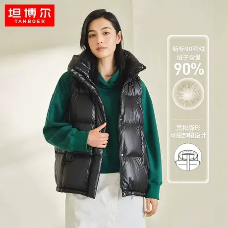坦博尔2022新款羽绒马甲加厚韩版亮面老花秋冬保暖外套潮TD336032商品大图