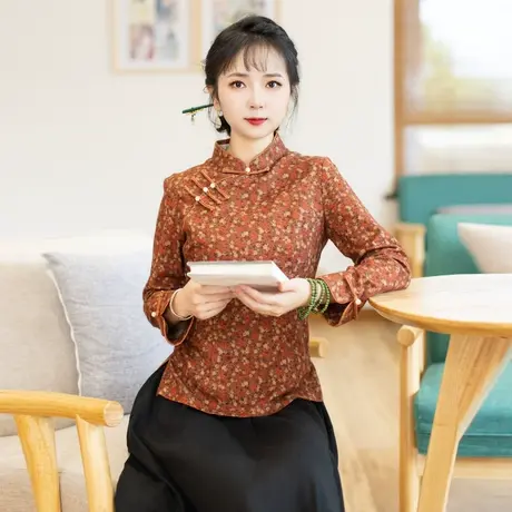 筠雅新款唐装上衣女时尚中国风旗袍中式盘扣复古日常可穿 23J216商品大图