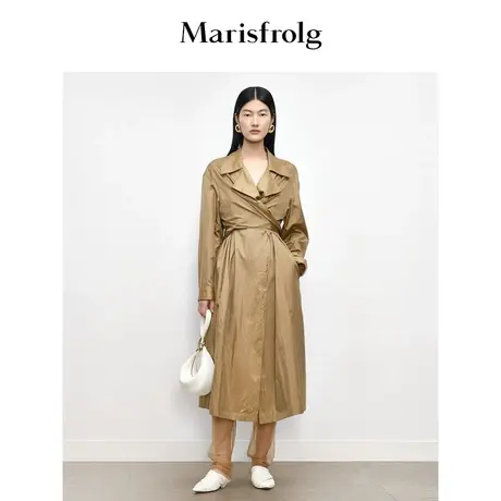 【意大利进口面料】玛丝菲尔2023年秋季新款烟棕色茧型假两件风衣商品大图