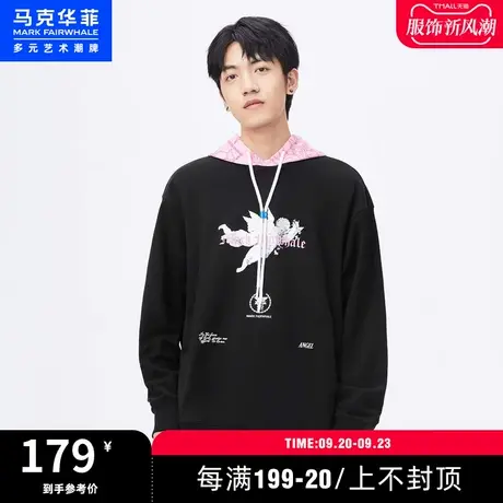 马克华菲天使字母印花圆领卫衣男2023春新款时尚复古休闲上衣商品大图