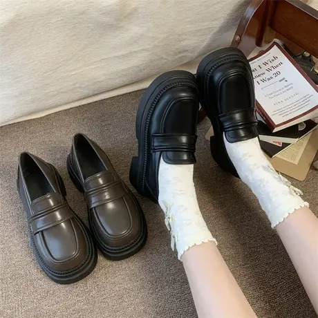 一脚蹬粗跟单鞋女2024春新款复古英伦风百搭小皮鞋配裙子jk乐福鞋图片