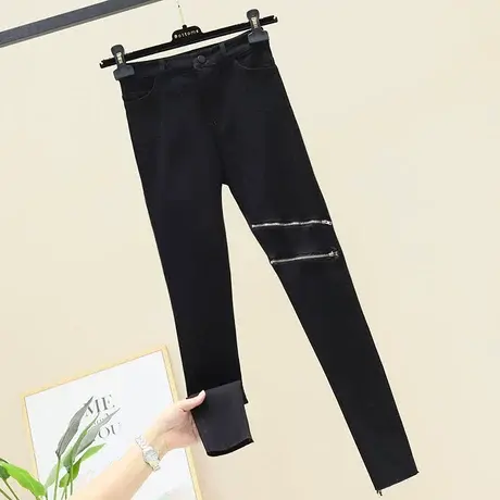 黑色高腰牛仔裤女2023新款弹力修身显瘦拉链九分铅笔裤紧身小脚裤商品大图