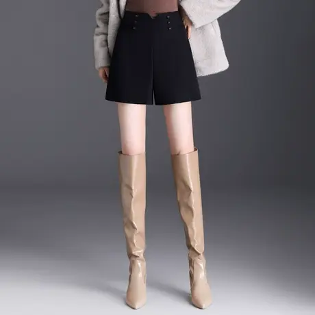 黑色显瘦设计感短裤女2023秋季新款高腰遮肚百搭简约外穿阔腿裤子商品大图