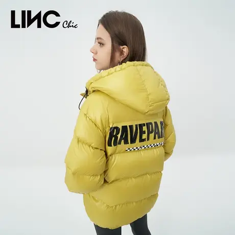LINC金羽杰2023秋冬新款连帽动感炫彩反季断码短款面包服羽绒服女商品大图