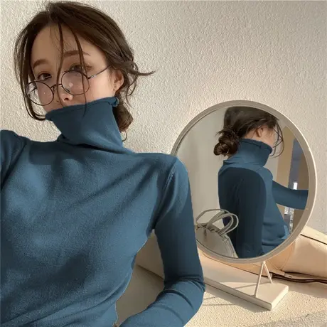 高领打底衫2023年春秋冬季新款内搭白色洋气羊绒毛衣针织衫女上衣图片