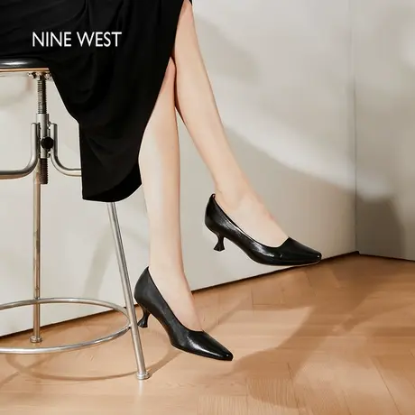 Nine West/玖熙2025夏季新款时尚百搭单鞋复古风烤漆方头高跟鞋女图片