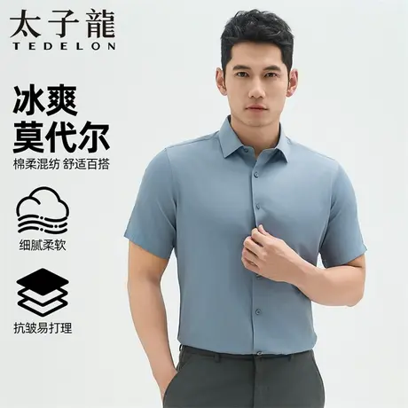 TEDELON/太子龙男士短袖莫代尔衬衫25夏季新款轻商务休闲翻领百搭图片