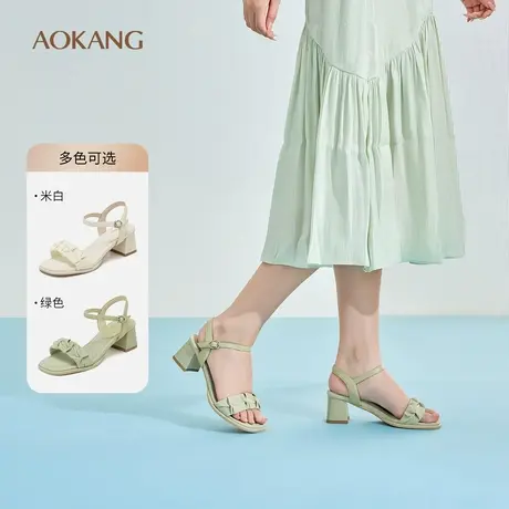 奥康女鞋夏季新款甜美仙女时装凉鞋舒适粗跟通勤配裙子一字带凉鞋图片