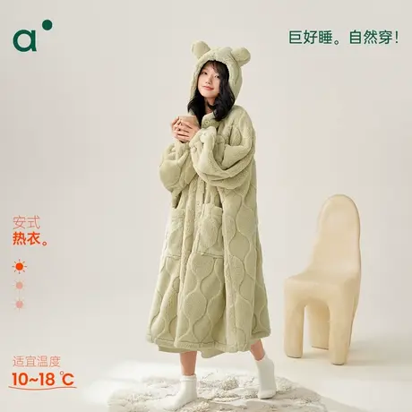 秋冬新品加厚睡袍女保暖珊瑚绒甜美连帽家居服加绒睡衣商品大图
