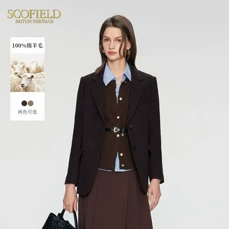 【100%羊毛】Scofield女装干练西装复古棕色保暖外套冬季图片