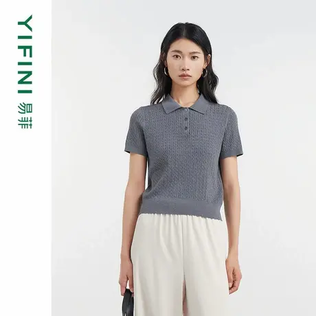 [专柜同款]Yifini/易菲复古绞花三醋酸宽松短款针织毛衫D04M1603商品大图