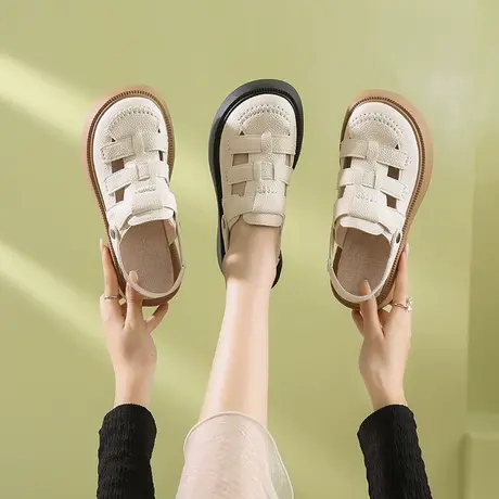 罗马凉鞋女款2025夏季新款透气平底不累脚凉拖外穿包头编织猪笼鞋图片