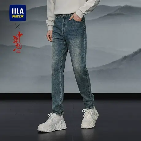 HLA/海澜之家中华龙牛仔裤2025春夏新款五袋款窄脚时尚有型裤子男图片