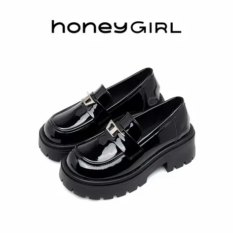 honeyGIRL乐福鞋2024新款厚底一脚蹬黑色浅口单鞋日常搭配裙子商品大图