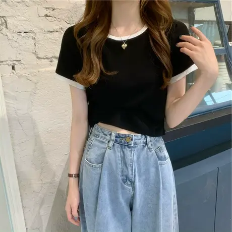 2023年早春夏季新款甜辣风别致上衣服设计感小众短款短袖t恤女装图片