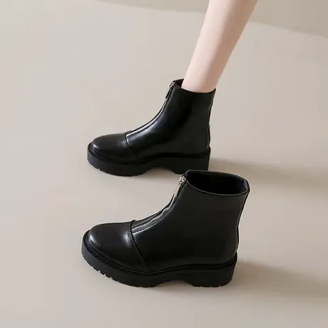 永希黑色马丁靴女夏季2023年新款厚底增高短靴时尚显腿长气质女靴图片