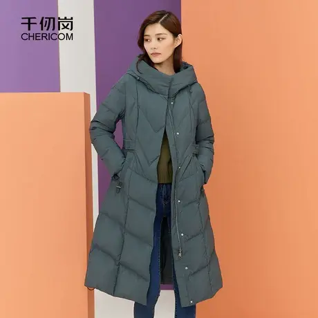 千仞岗冬季女士过膝连帽长款收腰修身加厚羽绒服外套通勤百搭休闲图片