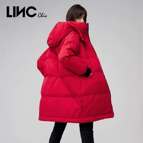 LINC金羽杰2020年冬新款复古格纹领防风保暖面包服女Y21874231Y商品大图