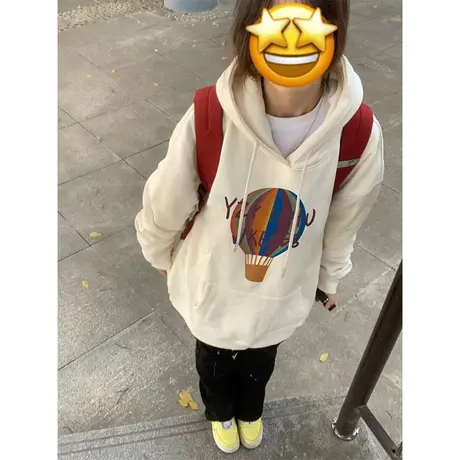 连帽卫衣女2023新款春秋冬宽松韩系慵懒风加绒加厚外套小个子减龄商品大图