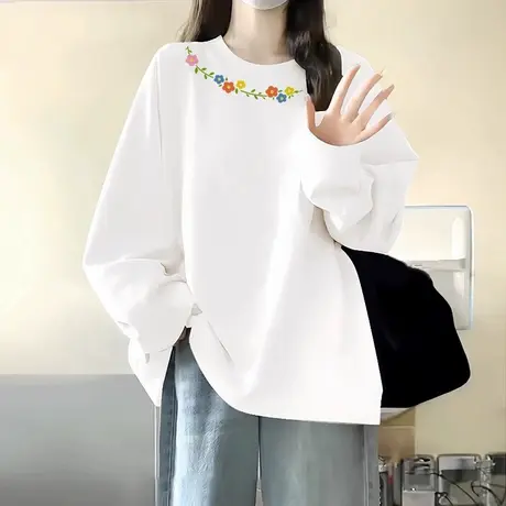 NOE真维斯长袖t恤女2025新款秋冬季爆款青少年宽松休闲打底衫商品大图