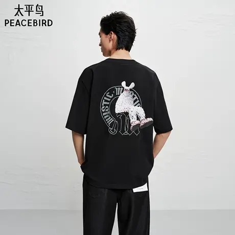 【商场同款】太平鸟男装T恤25新款宽松撞色印花短袖潮 B2CNF4113商品大图