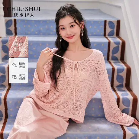 秋水伊人经典时尚针织衫2025年秋季新款简约大方修身蕾丝H型上衣商品大图