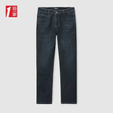 海一家商务休闲长裤2023冬季新款保暖加绒舒适简约中年男士牛仔裤商品大图