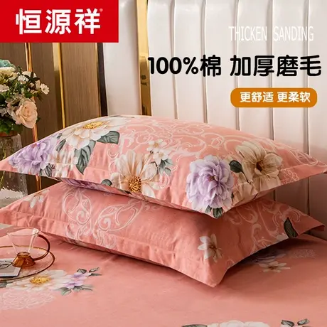 恒源祥100%纯棉加厚磨毛冬单人家用枕套一对学生全棉枕头套2只装商品大图
