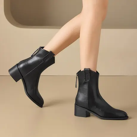 exull/依思Q2025秋冬新款复古切尔西短靴女厚底英伦风尖头马丁靴图片