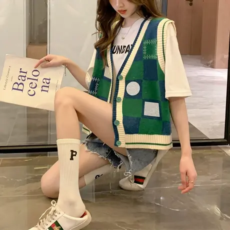 唐狮俏皮活泼开衫马甲春秋冬季红色费尔岛针织衫外套简约软糯TD图片