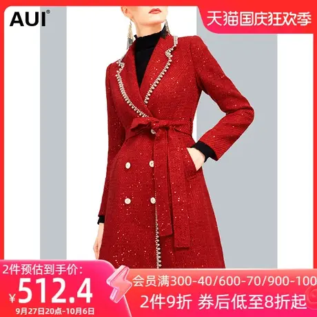 红色小香风西装毛呢外套女冬2023新款高端气质中长款呢子大衣加厚图片