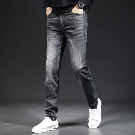 牛仔裤男秋冬季2023新款潮牌修身小脚蓝色弹力男士休闲百搭裤子男商品大图