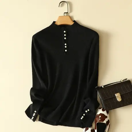 秋冬新款半高领毛衣女钉珠套头针织衫女士洋气百搭显瘦打底衫上衣图片