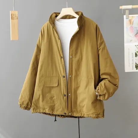 休闲时尚半高领宽松休闲棉服外套女秋冬新款百搭大码棉袄文艺棉衣图片