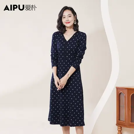 爱朴大码冬季2023新款胖mm气质显瘦法式小碎花休闲显瘦长袖连衣裙商品大图
