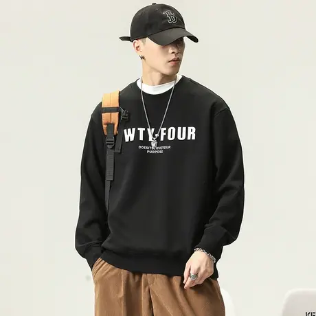 时尚潮流秋季男装卫衣简约休闲圆领卫衣宽松百搭青少年卫衣图片