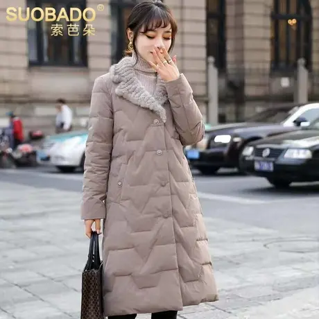 水貂毛领外套大衣2021秋冬新款白鸭绒保暖加厚羽绒服纯色西装领女图片