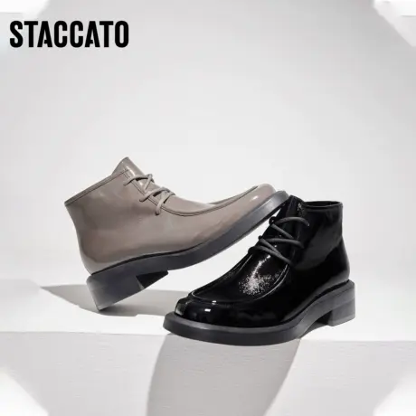 思加图冬季新款复古英伦风牛津鞋黑色粗跟时装靴女靴S2257DD3商品大图